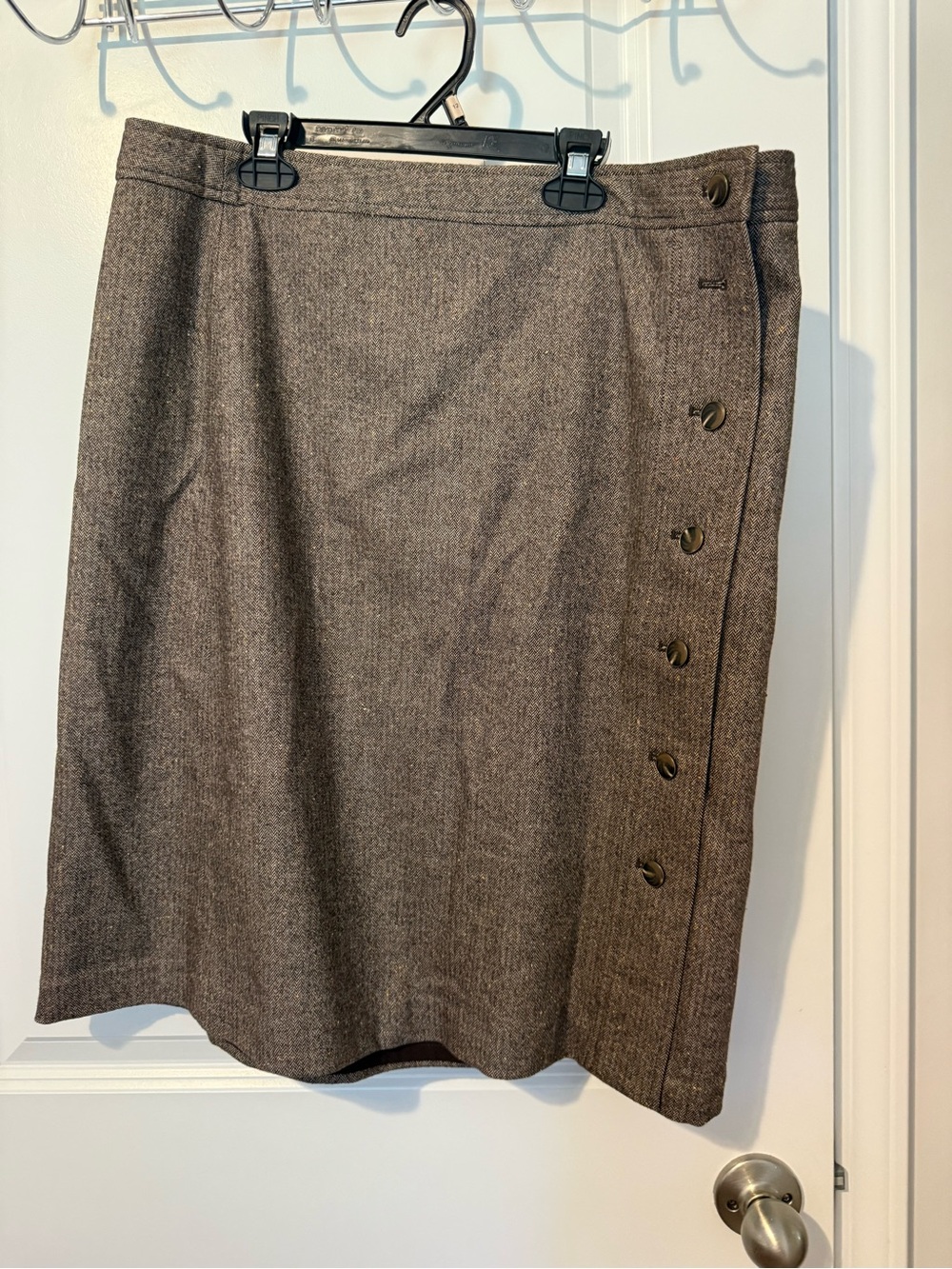Talbots Brown Midi Skirt with Side Button Trim